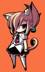  animal_ears brown_hair chibi extra_ears green_eyes hair_over_one_eye marine_(crazy_developers) necktie original pointy_ears rikumaru school_uniform skirt solo tail tears thighhighs zettai_ryouiki 