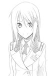  greyscale hair_ornament himura_kiseki long_hair lyrical_nanoha mahou_shoujo_lyrical_nanoha_strikers military military_uniform monochrome necktie smile solo tsab_ground_military_uniform uniform x_hair_ornament yagami_hayate 