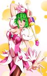  breasts cleavage cosplay cure_blossom cure_blossom_(cosplay) green_hair heartcatch_precure! kazami_yuuka large_breasts magical_girl pantyhose precure red_eyes sagattoru solo touhou 
