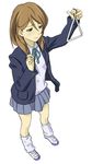  blazer extra full_body gyaru instrument jacket k-on! kogal kuranyan legs loose_socks school_uniform shoes simple_background skirt socks solo standing tachibana_himeko triangle_(instrument) uwabaki white_background 