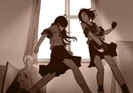  2girls ahoge as109 bad_id bad_pixiv_id battle blood denpa_teki_na_kanojo duel gloves hair_over_eyes injury juuzawa_juu knife monochrome multiple_girls ochibana_ame satsuki_miya school_uniform sepia spoilers yandere 