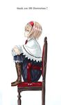  alice_margatroid blonde_hair blue_eyes boots chair feet_on_chair full_body graphite_(medium) hairband knees_up leg_hug looking_up mixed_media nabeshima_tetsuhiro pantyhose profile short_hair sitting solo touhou traditional_media 