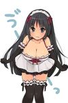  akiyama_mio alternate_costume apron bad_id bad_pixiv_id bent_over black_eyes black_hair blush breasts cleavage dress elbow_gloves enmaided gloves k-on! large_breasts long_hair maid maid_headdress pantarou pout solo tears thighhighs zettai_ryouiki 