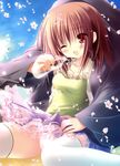  absurdres blush breasts brown_hair cleavage flower highres kashii_airi one_eye_closed open_mouth panties petals rou-kyuu-bu! short_hair small_breasts solo_focus thighhighs tinker_bell underwear 
