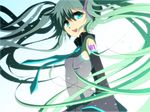  aqua_eyes bad_id bad_pixiv_id detached_sleeves green_hair hatsune_miku hiiro_(kikokico) long_hair necktie simple_background smile solo twintails very_long_hair vocaloid 