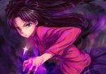  black_eyes black_hair cross fate/stay_night fate_(series) long_hair long_sleeves magic solo toosaka_rin two_side_up usakes 