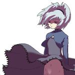  bad_id bad_pixiv_id bottomless darker_than_black expressionless lowres midriff navel no_panties oekaki ponytail purple_eyes shadow silver_hair skirt skirt_lift solo wind wind_lift yasurou yin 