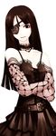  belt black_eyes black_hair choker copyright_request crossed_arms dress elbow_gloves eyepatch gloves gothic lace lace_gloves long_hair monochrome mr.romance solo 