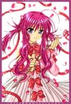  ahoge chikage_(sister_princess) dress long_hair long_sleeves oyama_(fortune_pandora) petals purple_hair ribbon sister_princess solo 
