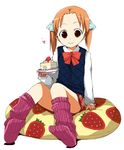  bow cake food fruit ichigo_mashimaro long_sleeves maro_nie matsuoka_miu pastry pillow ribbon socks solo strawberry twintails 