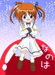  artist_request brown_hair ferret long_sleeves lowres lyrical_nanoha mahou_shoujo_lyrical_nanoha open_mouth purple_eyes school_uniform seishou_elementary_school_uniform solo takamachi_nanoha twintails 