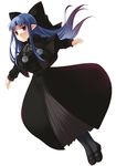  black_dress blue_hair bow dress full_body hair_bow half_updo len long_hair long_sleeves looking_at_viewer mary_janes mizuki_makoto pointy_ears pom_pom_(clothes) ribbon shoes sidelocks simple_background solo tsukihime white_background 