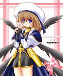  armor armored_dress artist_request beret black_wings blue_eyes blush brown_hair cropped_jacket fingerless_gloves gloves hair_ornament happy_birthday hat jacket long_sleeves looking_at_viewer low_wings lyrical_nanoha magical_girl mahou_shoujo_lyrical_nanoha mahou_shoujo_lyrical_nanoha_a's multiple_wings open_clothes open_jacket short_hair smile solo standing thighs uniform waist_cape wings x_hair_ornament yagami_hayate 