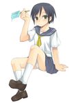  blue_panties food ikura_hato original panties pantyshot popsicle school_uniform socks solo underwear white_legwear 