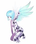 android blue_hair breasts iwai_ryou kneeling original robot short_hair small_breasts solo wings 