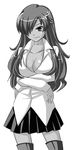  boots breasts cleavage greyscale hair_over_one_eye kirche_augusta_frederica_von_anhalt_zerbst large_breasts long_sleeves monochrome solo thigh_boots thighhighs yuuji zero_no_tsukaima zettai_ryouiki 