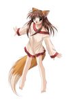  animal_ears brown_hair fox_ears fox_tail full_body izumo long_sleeves minase_nanami solo tail transparent_background yamamoto_kazue 