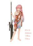  1girl absurdres african_clothes alternate_costume anti-materiel_rifle bandage bandaged_arm bandages chinese_zodiac chuck_(harfmoondark) commentary_request english_text girls_frontline gun highres ntw-20 ntw-20_(girls_frontline) pink_hair rifle shibari sniper_rifle solo tribal_illustration weapon 