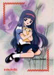  90s blue_eyes blue_hair cardcaptor_sakura character_name copyright_name daidouji_tomoyo full_body hairband long_hair mary_janes official_art pink_hairband shoes socks solo 