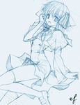  ef graphite_(medium) long_sleeves luna_lia miyamura_miyako monochrome sketch solo thighhighs traditional_media 