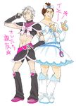  artist_request black_footwear boots cosplay crossdressing cure_black cure_black_(cosplay) cure_white cure_white_(cosplay) eureka_seven eureka_seven_(series) futari_wa_precure hap holland_novak knee_boots magical_girl male_focus multiple_boys parody precure white_footwear 