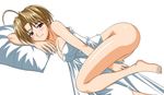  ahoge artist_request ass bed blush bottomless breasts brown_eyes brown_hair konno_mitsune large_breasts love_hina naked_sheet short_hair smile solo 