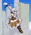  belt boots dress long_sleeves lowres mof mof's_silver_haired_twintailed_girl oekaki original silver_hair solo umbrella 