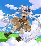  bloomers cloud day dress long_sleeves lowres mof mof's_silver_haired_twintailed_girl oekaki original silver_hair sky solo underwear 