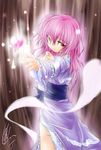  cherry_blossoms japanese_clothes long_sleeves nobuyuki petals pink_hair red_eyes saigyouji_yuyuko solo touhou 