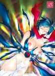  belt blue_hair breasts closed_eyes glasses kogma_pierre large_breasts may_lee short_hair snk solo tearing_clothes the_king_of_fighters torn_clothes 