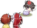  3girls anger_vein angry aojiru black_hair blue_eyes blush chibi dress game_cg in'youchuu in'youchuu_shoku kayama_sui long_hair looking_back multiple_girls ponytail red_hair shiratori_mikoto shiratori_takeru short_hair sweatdrop tears 