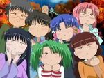  &gt;_&lt; 5girls :x aoba_kozue chanohata_tamami closed_eyes everyone green_hair haibara_yukio kurosaki_asami kurosaki_sayoko long_sleeves mahoraba momono_megumi multiple_boys multiple_girls ryuusei_johnny screencap shiratori_ryuushi 