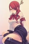  armband blush boots breasts error extra_legs hair_over_one_eye kirijou_mitsuru knee_boots long_hair long_sleeves medium_breasts persona persona_3 red_eyes red_hair school_uniform skirt solo tasaka_shinnosuke 