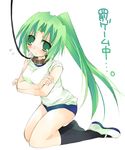  buruma collar green_eyes green_hair gym_uniform higurashi_no_naku_koro_ni leash solo sonozaki_mion suzushiro_kurumi 