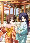  akiiro_renka arrow ema hamaya japanese_clothes kimono long_hair long_sleeves multiple_girls multiple_torii nanjou_ibuki niiyama_aoi official_art shide short_hair stairs torii tsukimori_hiro 