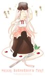  chocolate copyright_request food_as_clothes fork happy_valentine minigirl plate sitting solo thighhighs translated unohana_tsukasa valentine zettai_ryouiki 