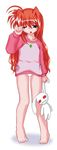  artist_request bare_legs barefoot blue_eyes collarbone full_body half-closed_eyes holding long_hair long_sleeves lyrical_nanoha mahou_shoujo_lyrical_nanoha mahou_shoujo_lyrical_nanoha_a's no_pants red_hair rubbing_eyes simple_background solo standing stuffed_animal stuffed_bunny stuffed_toy sweater very_long_hair vita white_background 