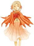  .hack//ai_buster 1girl dress flower hair_ribbon hands_clasped lowres lycoris_(.hack//) own_hands_together red_eyes ribbon robe short_hair silver_hair solo yuura_shiu 