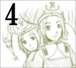  2girls character_request hat lowres monochrome multiple_girls sakubo_(.hack//) short_hair upper_body yuura_shiu 