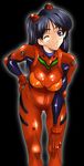  ;) ass_visible_through_thighs bangs black_background black_hair blue_eyes blush bodysuit bracer breasts closed_mouth cosplay eyebrows_visible_through_hair gloves hand_on_hip hand_on_own_knee jpeg_artifacts kamia_(not_found) leaning_forward light_smile long_hair looking_at_viewer medium_breasts neon_genesis_evangelion number one_eye_closed original outline parted_bangs pilot_suit plugsuit red_bodysuit shiny shiny_clothes simple_background skin_tight smile solo souryuu_asuka_langley souryuu_asuka_langley_(cosplay) standing straight_hair turtleneck two_side_up yukino_sayuri 