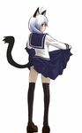  animal_ears cat_ears long_sleeves original school_uniform skirt skirt_lift solo tail takano_saki thighhighs 