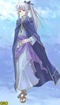  asura_fantasy_online cape cloak dress elf feet green_eyes kuga_tsukasa long_sleeves omc pointy_ears sandals sash silver_hair solo toes 