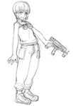  full_body greyscale gun gunslinger_girl machine_pistol monochrome rico_(gunslinger_girl) simple_background sketch skorpion_vz._61 solo standing submachine_gun weapon yu_65026 