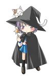  bangs cape chibi hat kamiya_tomoe long_sleeves lowres nagato_yuki shamisen_(suzumiya_haruhi) short_hair solo suzumiya_haruhi_no_yuuutsu wand witch_hat 