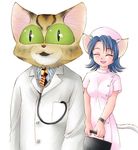  1girl animal_ears blue_hair cat cat_ears cat_tail cathead copyright_request ebifly long_sleeves nurse tail what 