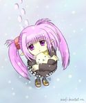  :3 animal black_legwear cat footprints from_above holding hug long_sleeves looking_up md5_mismatch mirufii plaid plaid_skirt pointy_ears primula purple_eyes purple_hair shuffle! skirt snow snowing solo twintails watermark 