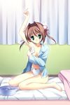  asakura_yume barefoot bottomless bow bow_panties da_capo da_capo_ii long_sleeves no_bra pajamas panties solo tanihara_natsuki underwear undressing white_panties 