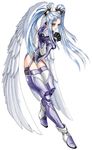  armor blue_hair boots long_hair mecha_musume ophelia_buckingham purple_footwear solo tanaka_takayuki tempest_(game) thighhighs twintails warrior wings 