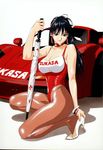  black_eyes black_hair car copyright_request earrings ground_vehicle high_heels inoue_takuya jewelry long_hair mclaren mclaren_f1 model motor_vehicle pantyhose race_queen shoes solo umbrella 