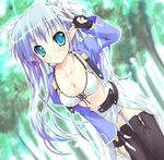  blue_eyes breasts cleavage elf medium_breasts onsokuzekuu original pointy_ears solo thighhighs 